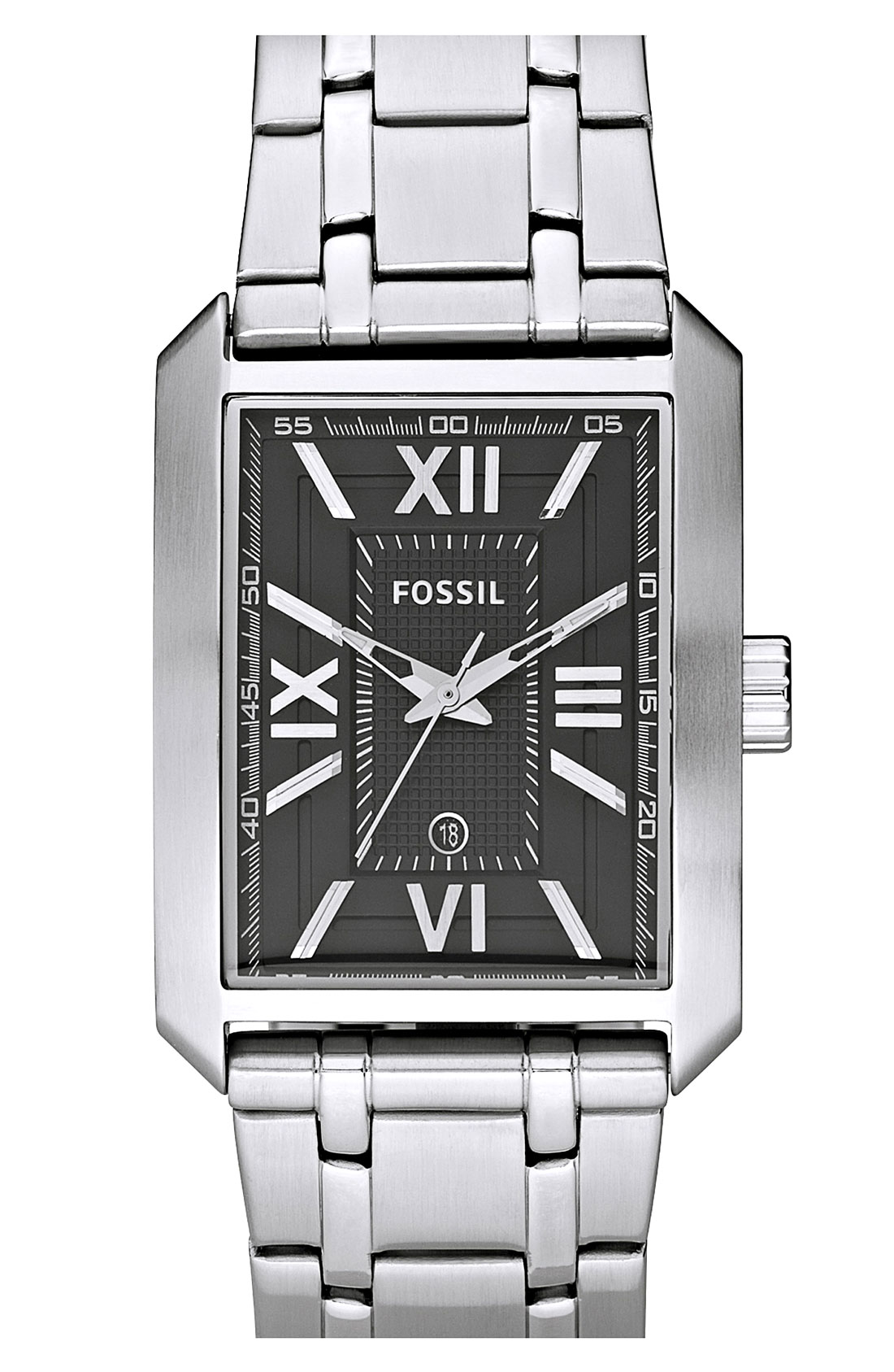 fossil black and silver watch