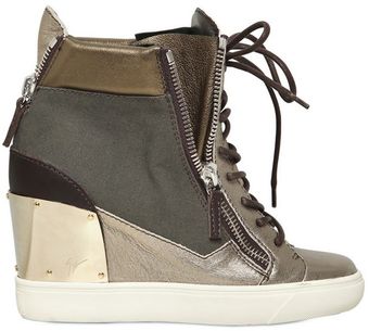 Giuseppe Zanotti 90mm Canvas Calfskin Sneakers Wedges - Lyst