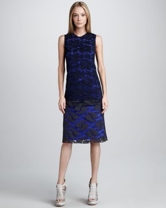 Vera Wang Dropwaist Chantilly Lace Dress - Lyst