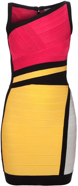 Hervé Léger Colour Block Bandage Dress - Lyst