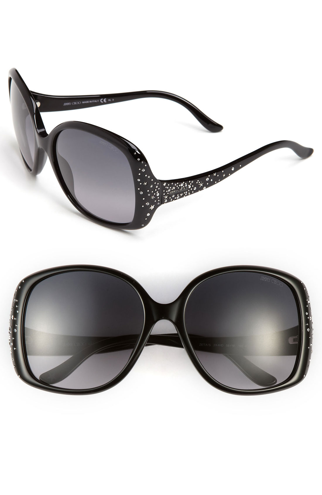 Jimmy Choo Crystal Temple Sunglasses in (black/ black/ grey) Lyst