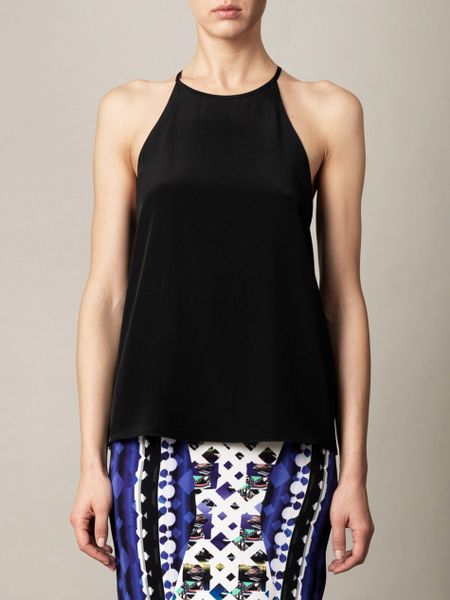 Tibi Silk Halterneck Top in Black | Lyst