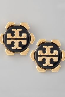 Tory Burch Walter Logo Stud Earrings Black - Lyst