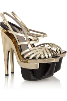 Versace Metallic Leather Platform Sandals - Lyst