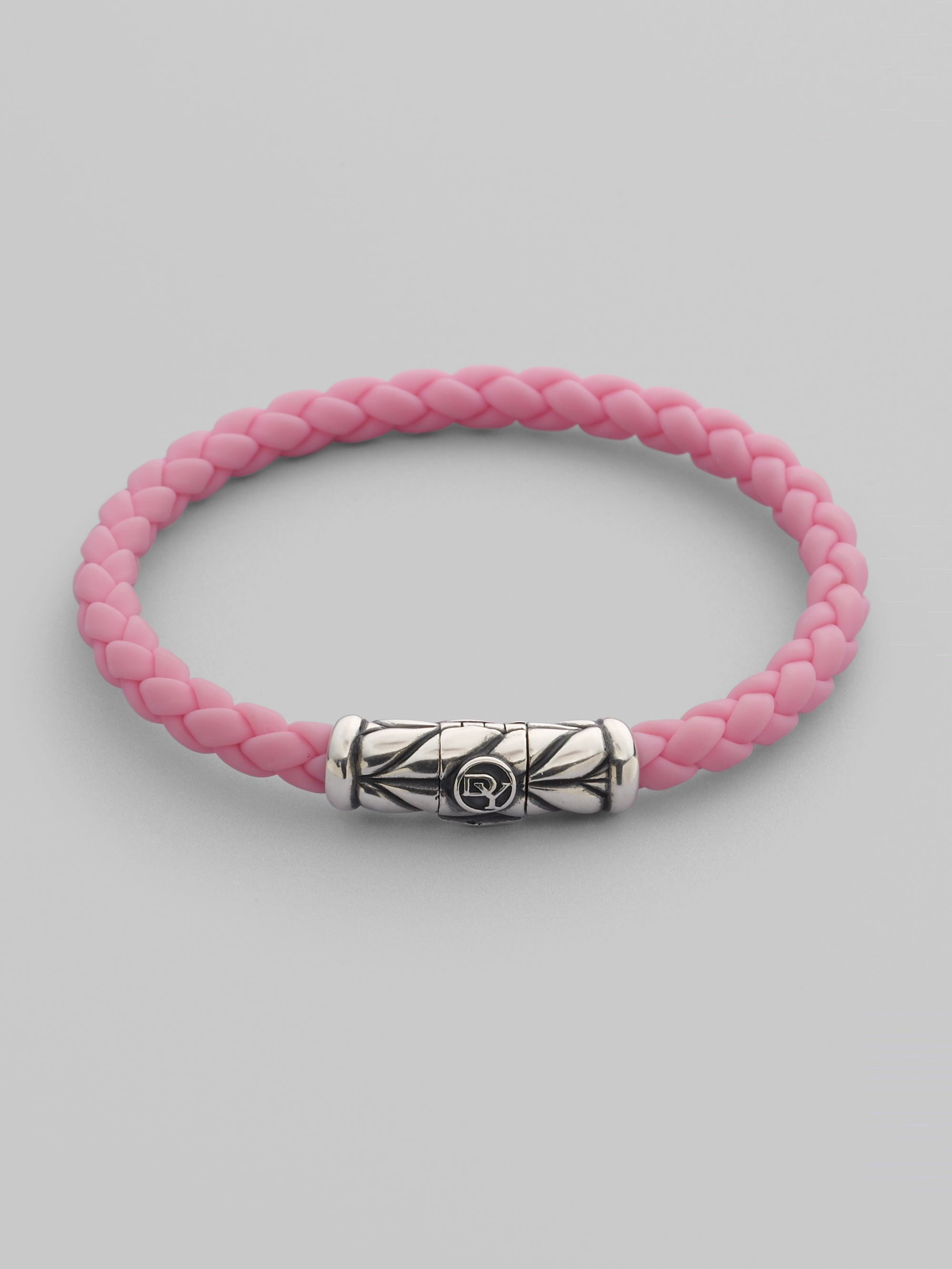 David Yurman Sterling Silver Braided Rubber Breast Cancer Bracelet In 