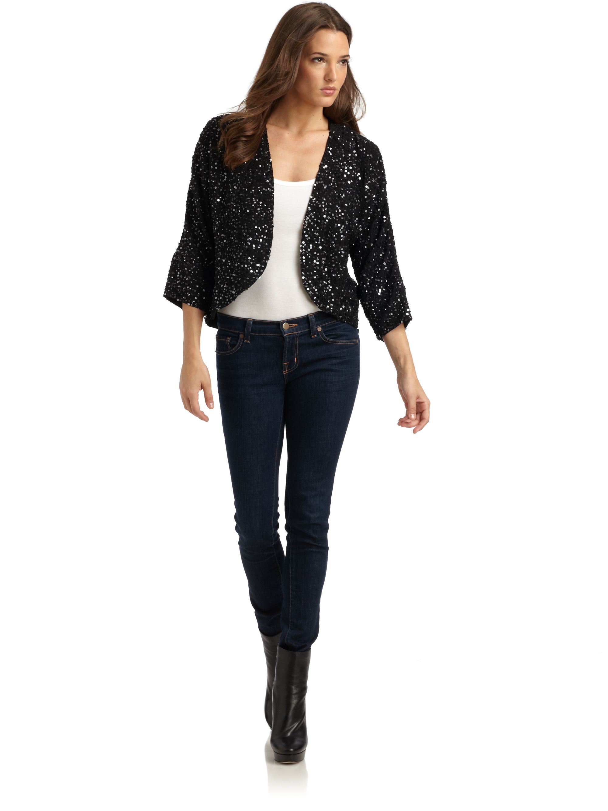Eileen Fisher Silk Sequin Kimono Jacket in Black Lyst