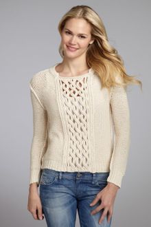 Inhabit Ivory Cotton Blend Cable Knit Cutout Long Sleeve Sweater - Lyst