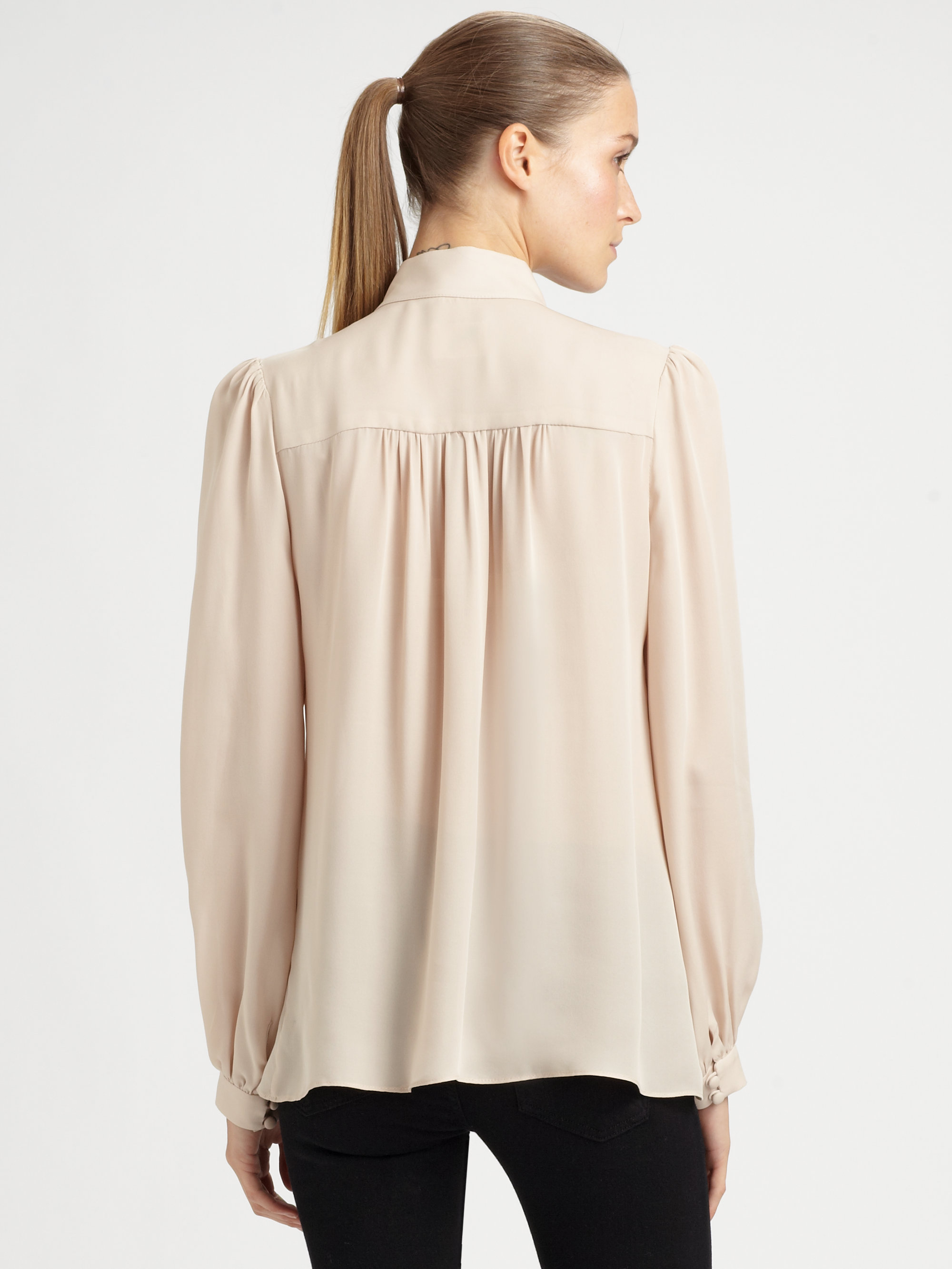 Milly Ruffle Cascade Silk Blouse In Beige Lyst