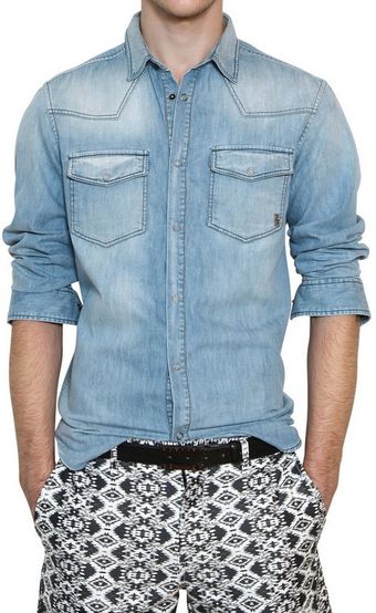 Pierre Balmain Silver Sprayed Cotton Denim Shirt - Lyst