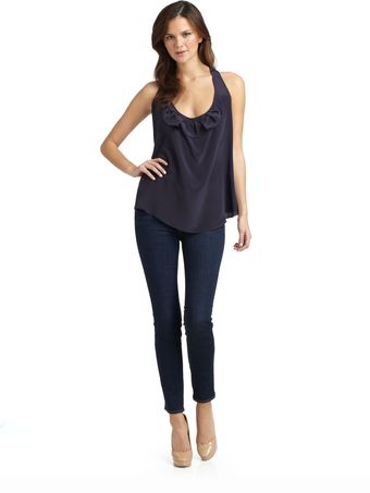 Richard Chai Love Silk Ruffle Detail Racerback Tank - Lyst