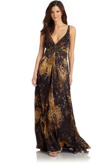Theia Silk Satin Abstract Print Crossback Gown - Lyst