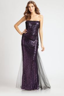 Badgley Mischka Sequined Tulle Gown - Lyst