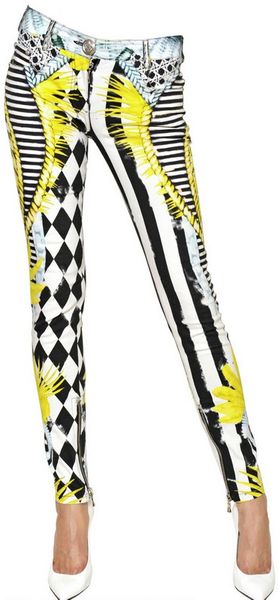 Balmain Printed Cotton Stretch Denim Jeans - Lyst