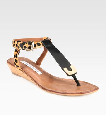 Diane Von Furstenberg Dion Leopard Print Calf Hair Leather Wedge Sandals - Lyst