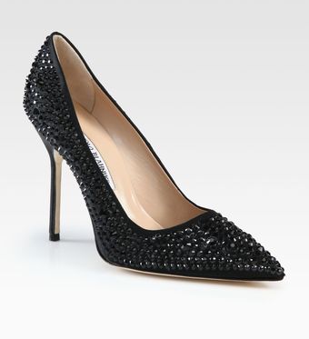 Manolo Blahnik Crystal Coated Satin Pumps - Lyst