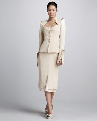 Zac Posen Crepe Midi Skirt - Lyst