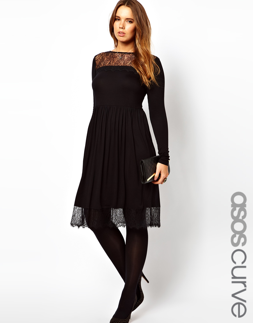 Asos Curve Skater Dress With Lace Hem In Black Lyst