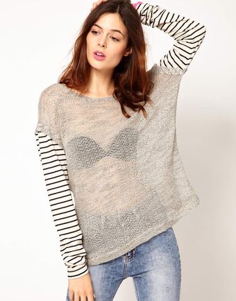 LNA Knit Top with Striped Arms - Lyst