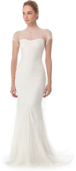 Marchesa Ruffle Sleeve Lace Dress - Lyst