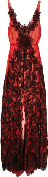 Rosamosario Rosso Disera Laceappliquéd Silkchiffon Chemise - Lyst