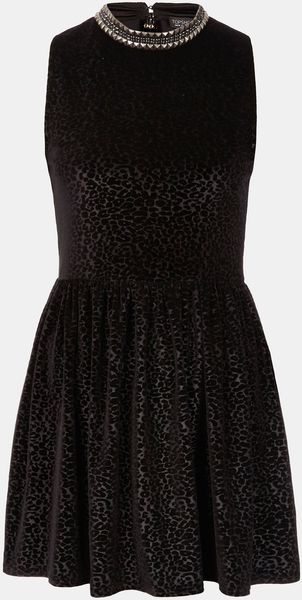 Topshop Stud Necklace Devore Velvet Dress - Lyst