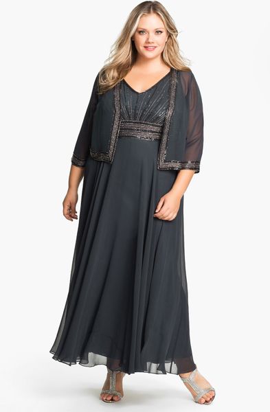 grey embellished gown