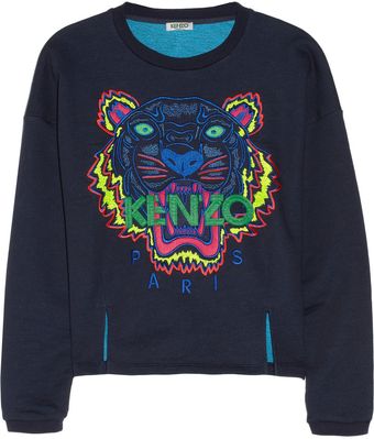 Kenzo Tiger Embroidered Cotton Sweatshirt - Lyst