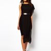 Asos Collection Belted Bodycon Dress with Chiffon Drape in Black - Lyst
