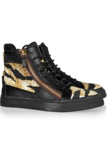 Giuseppe Zanotti Tiger Print Paneled Leather Sneakers - Lyst