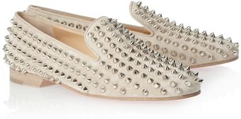 Christian Louboutin Rolling Spikes Studded Suede Slippers - Lyst