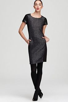 DKNY Short Sleeve Dress with Faux Leather - Lyst