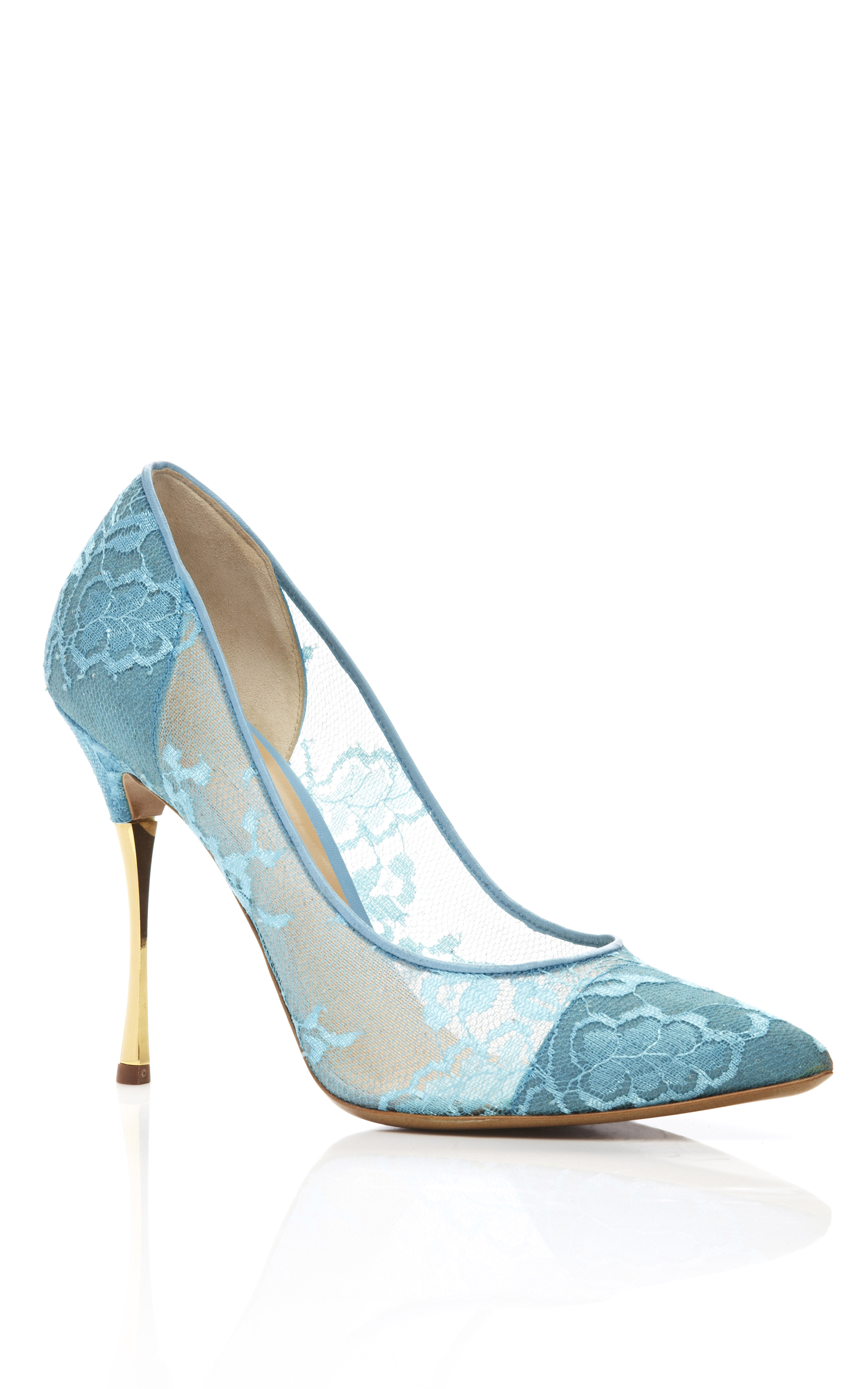 Nicholas Kirkwood Lace Pointy Toe Chrome Heel Pump In Blue Turquoise