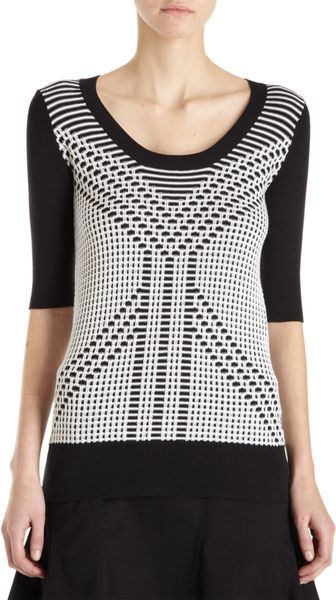 10 Crosby by Derek Lam Geometric Knit Short Sleeve Sweater - Lyst