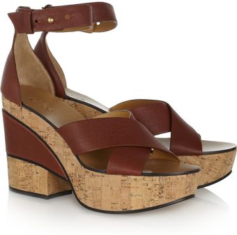 Chloé Leather and Cork Platform Sandals - Lyst