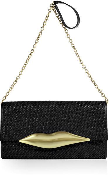 Diane Von Furstenberg Black Woven Raffia Carolina Lips Clutch in Black - Lyst