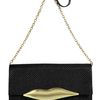Diane Von Furstenberg Black Woven Raffia Carolina Lips Clutch in Black - Lyst