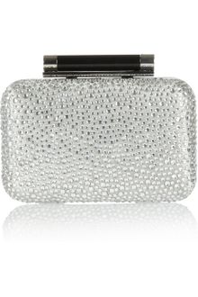 Diane Von Furstenberg Tonda Crystal Embellished Satin and Leather Clutch - Lyst