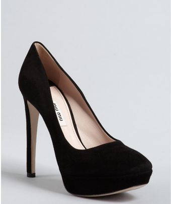 Miu Miu Black Suede Square Toe Platform Pumps - Lyst