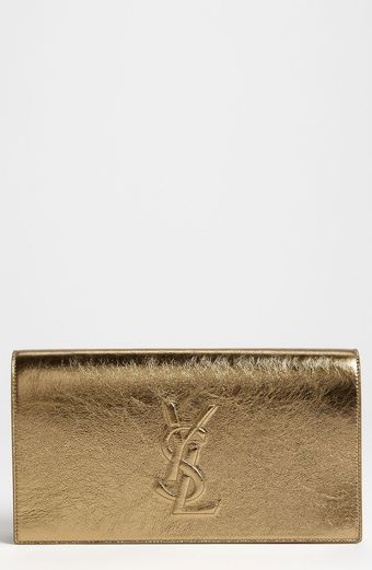 Yves Saint Laurent Metallic Leather Clutch - Lyst