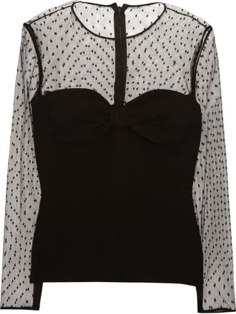 Valentino Polka Dot Tulle and Woven Silk Top - Lyst