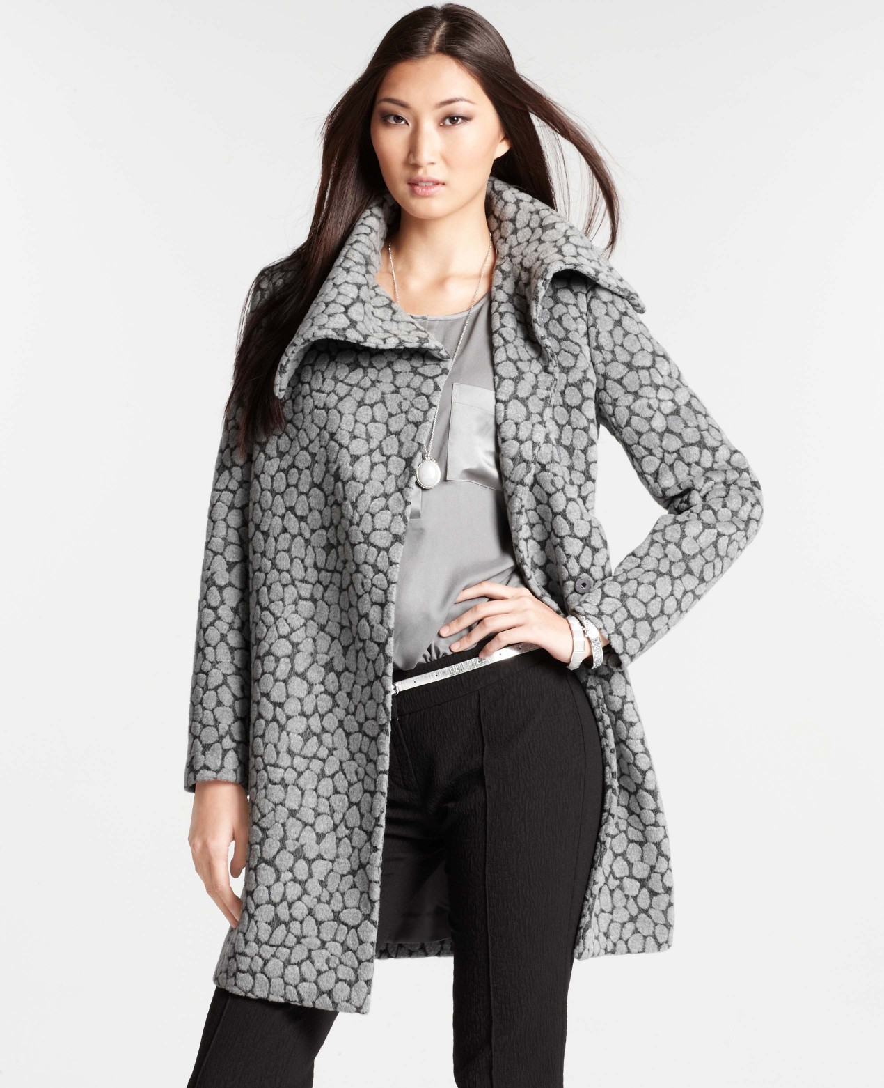 Ann Taylor Animal Jacquard Coat in Gray (medium heather grey) | Lyst