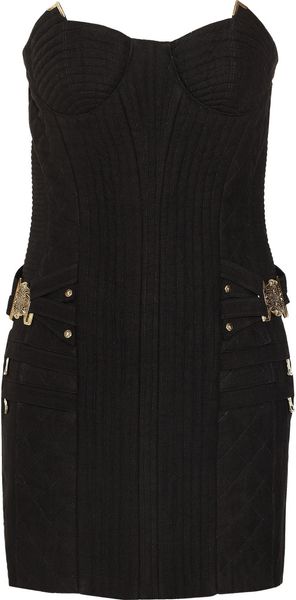 Balmain Quilted Linen Mini Dress - Lyst