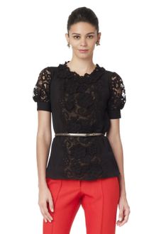 Oscar de la Renta Short Sleeve Silk Blouse - Lyst