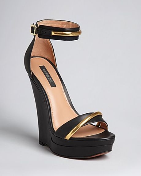 ... Platform Wedge Sandals Katlyn High Heel in Black (black gold) | Lyst