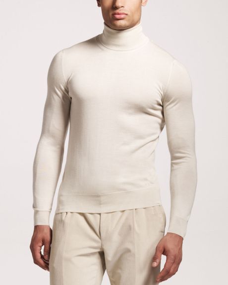 Saint Laurent Turtleneck Sweater In White For Men Ivory Lyst