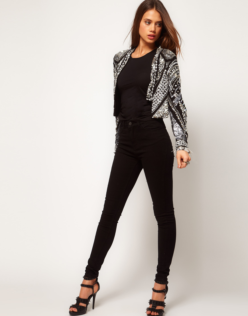 Lyst Asos Trophy Jacket With Pearl Grid Embellishment In Black