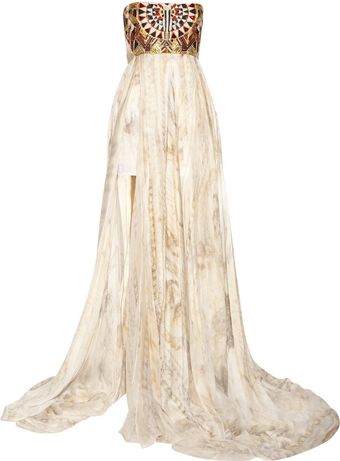Balmain Embellished Printed Silk Crepe Gown - Lyst