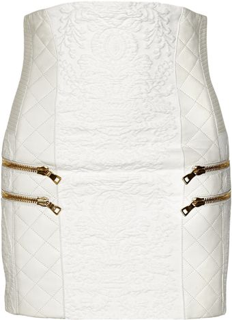 Balmain Leather Trimmed Cotton-blend Brocade Skirt - Lyst
