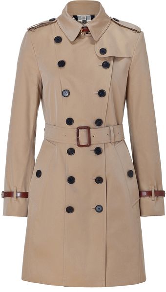 Burberry Gabardine Long Slim Fit Leather Detail Queenshouse Trench Coat - Lyst