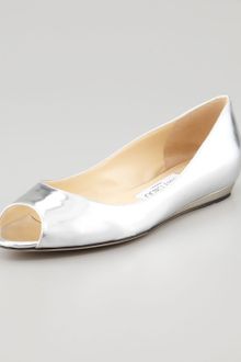Jimmy Choo Beck Peeptoe Flat Silver - Lyst